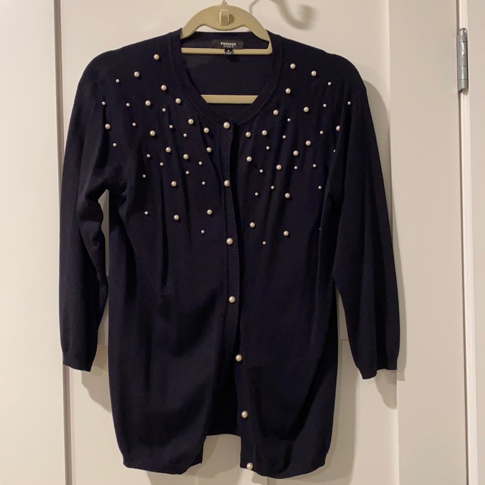 Navy Blue Pearl Cardigan